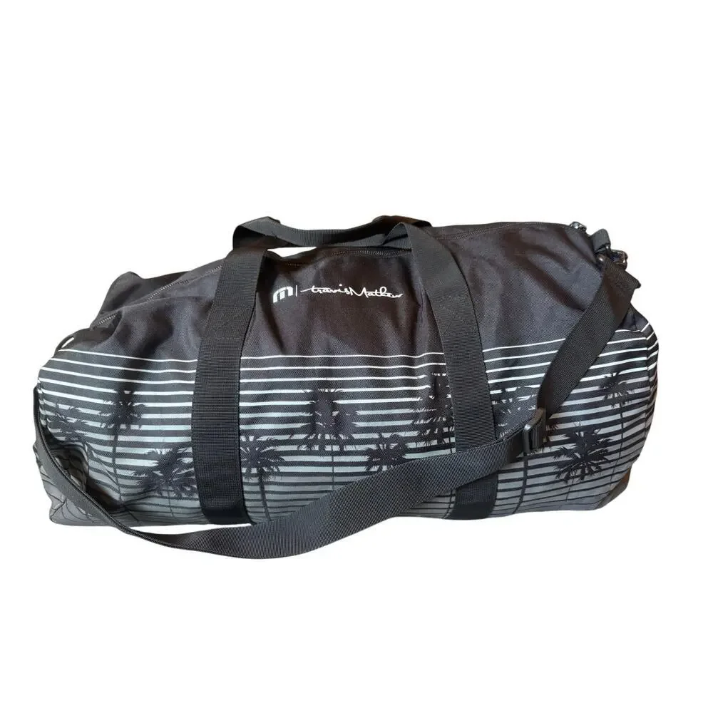 Travis Mathew Palm Stripe Duffel Bag Black Travel Gym Weekender